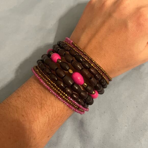 Pink and Brown Spiral Bracelet - Picture 1 of 8